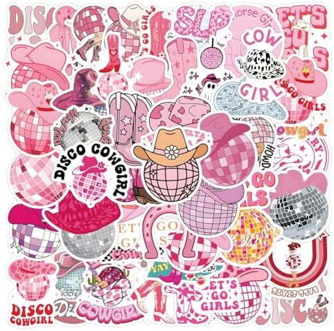 55pcs Pink Cowgirl Decals - Waterproof Stickers for Water Bottle and Laptop