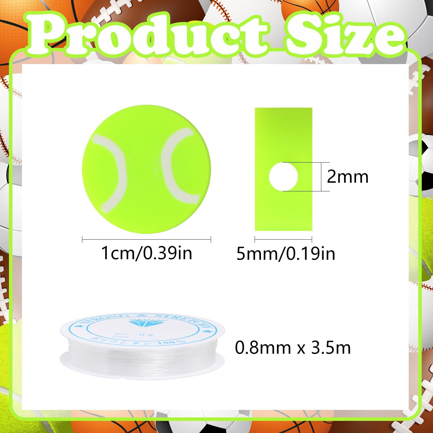 EVERMARKET 100pcs Tennis Ball Beads for DIY Jewelry Making