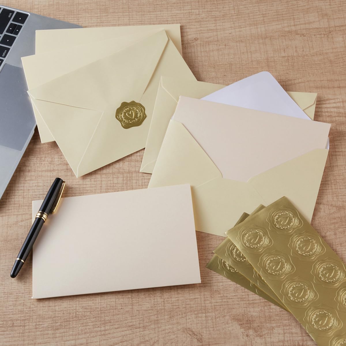Homtable 50 Pack Shiny Envelopes with Cards and Gold Stickers for Invitations