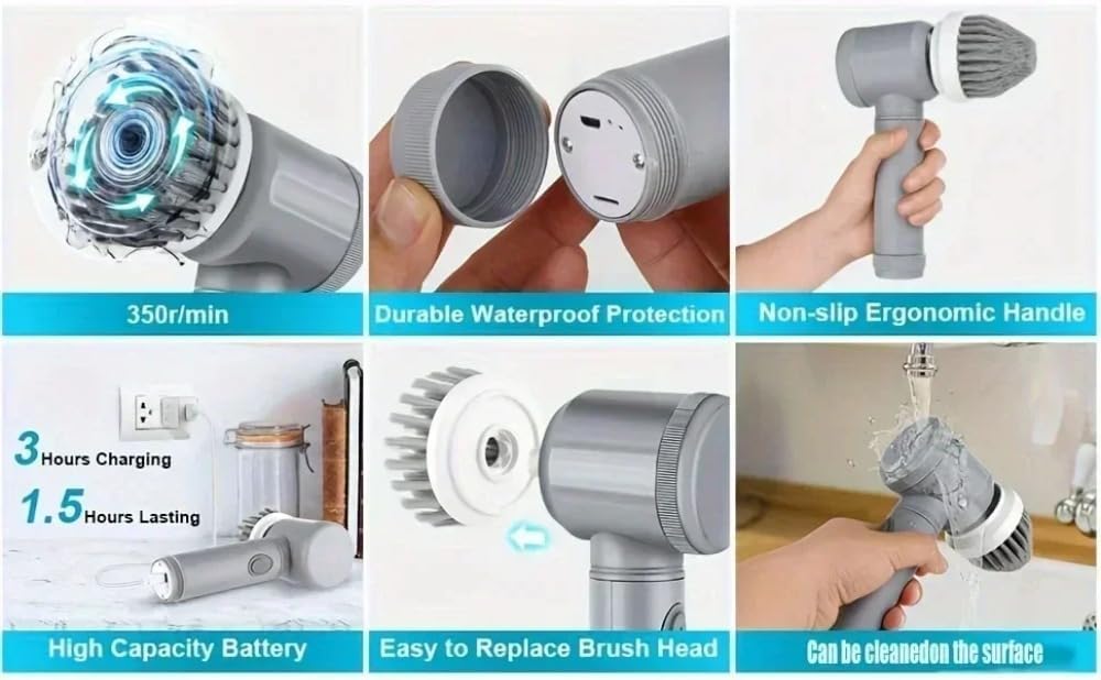 Spin Scrubber with 6 Brush Heads Multi-Purpose Electric Cleaner