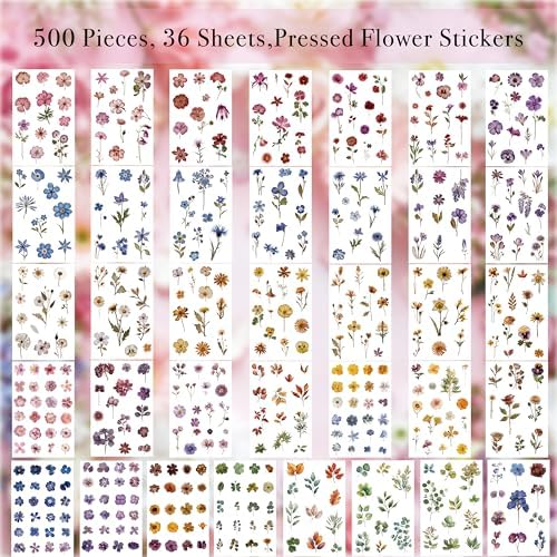 Pressed Flower Stickers 500 Pieces 36 Sheets