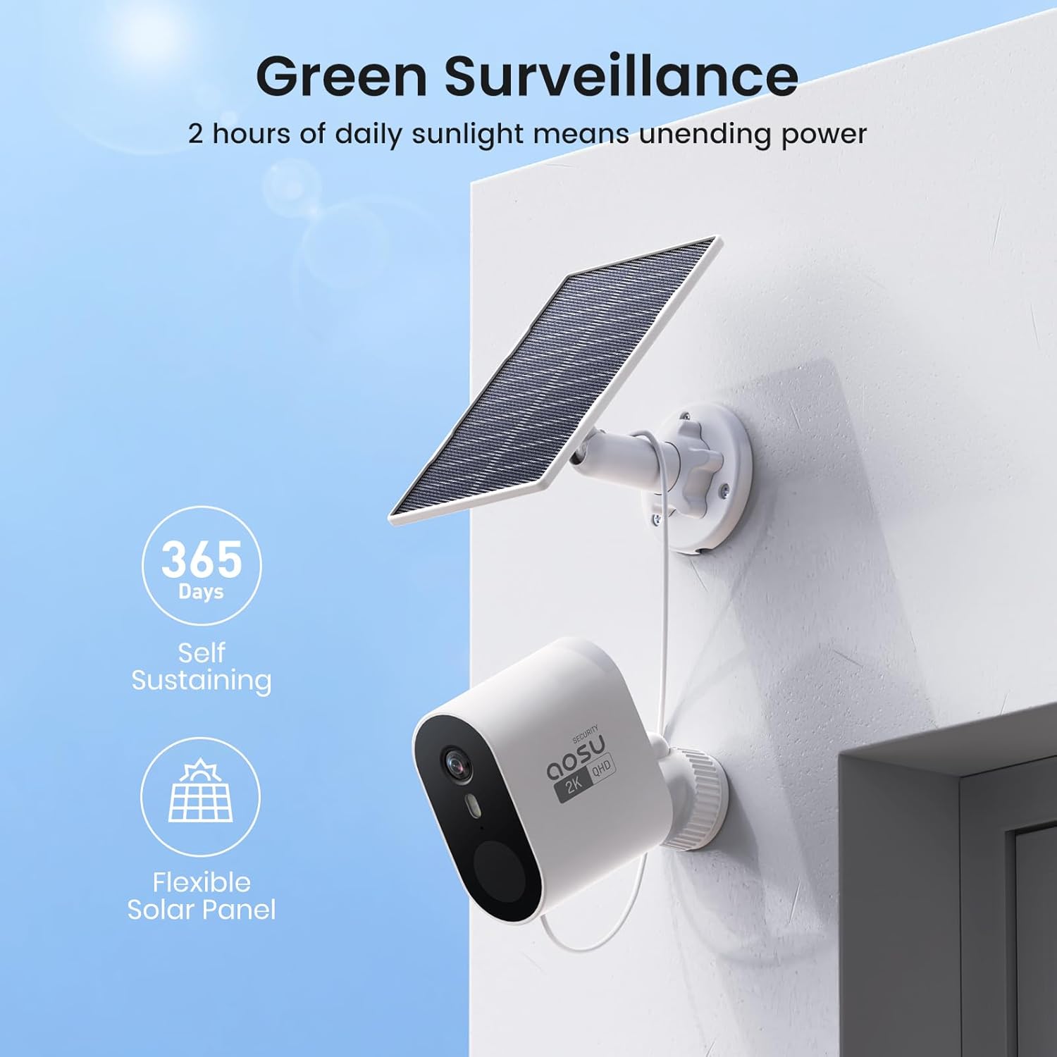 AOSU 4-Camera Solar Security System with 2K QHD and 32GB Storage