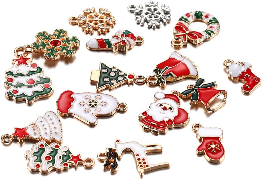 20pcs Christmas Charms Pendants Enamel Bracelet DIY Decor