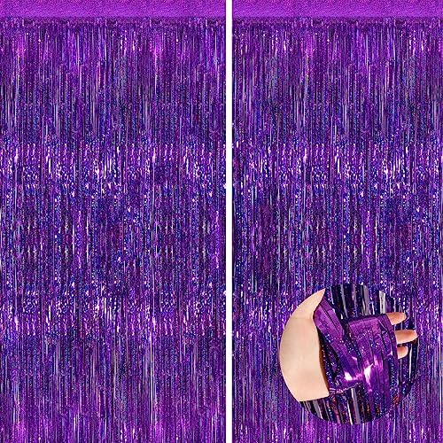 Purple Metallic Tinsel Foil Fringe Curtains 2 Pack