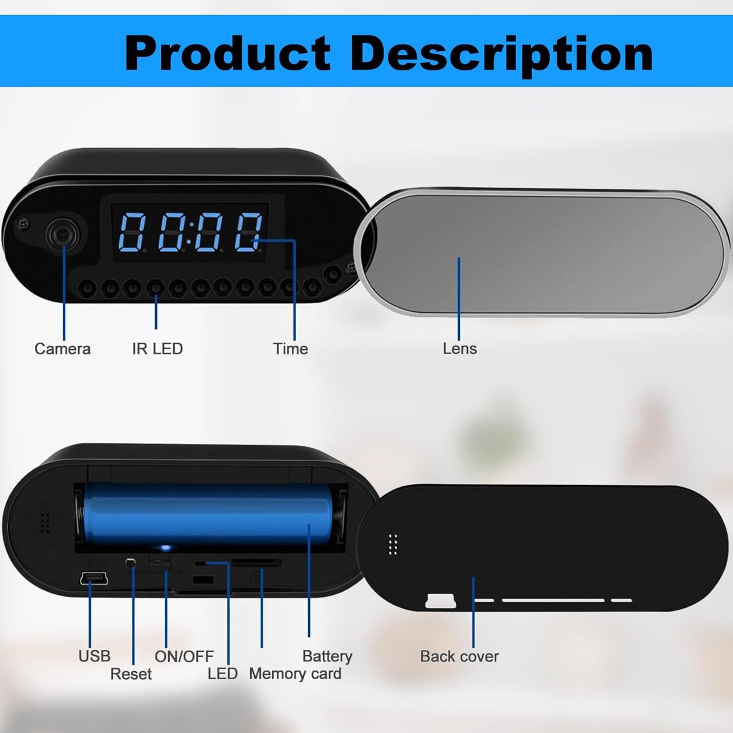 NJINALW Smart Clock Camera with Night Vision and Motion Detection