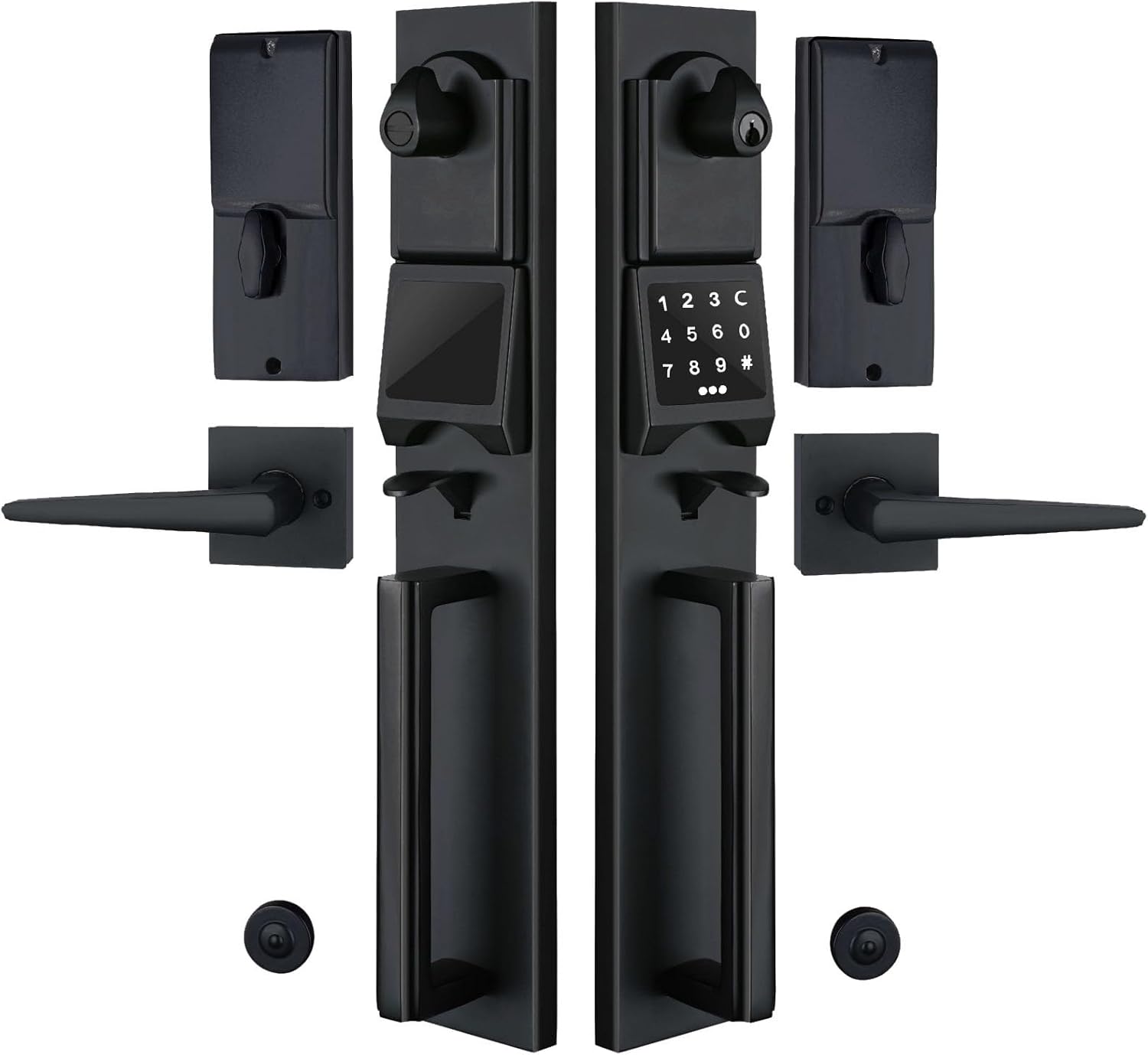 Smart Keypad Deadbolt Handleset in Matte Black for Double Doors