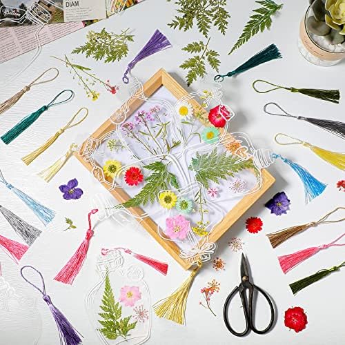 TaoBary 91 Pcs Transparent Dried Flower Bookmark Set with Butterflies Tassels and Tweezer