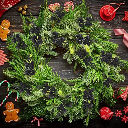 24 Pack Glitter Black Berry Stems for Christmas Decor