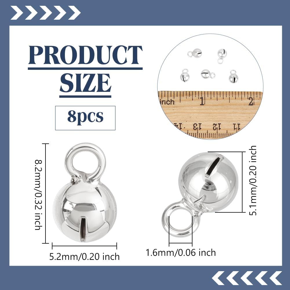 BENECREAT 8 Pcs Sterling Silver Bell Pendants
