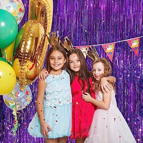 Purple Metallic Tinsel Foil Fringe Curtains 2 Pack