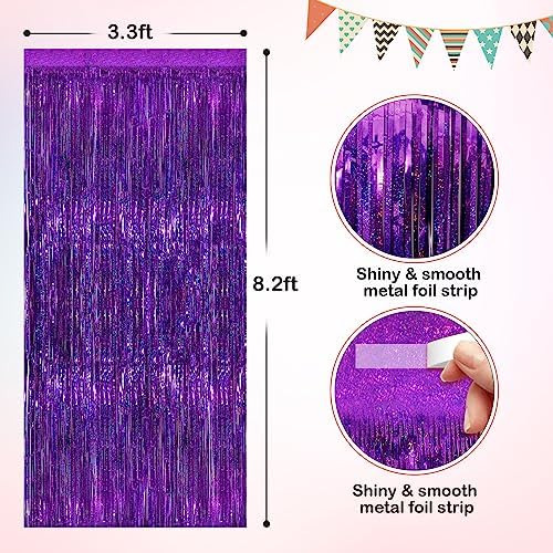 Purple Metallic Tinsel Foil Fringe Curtains 2 Pack