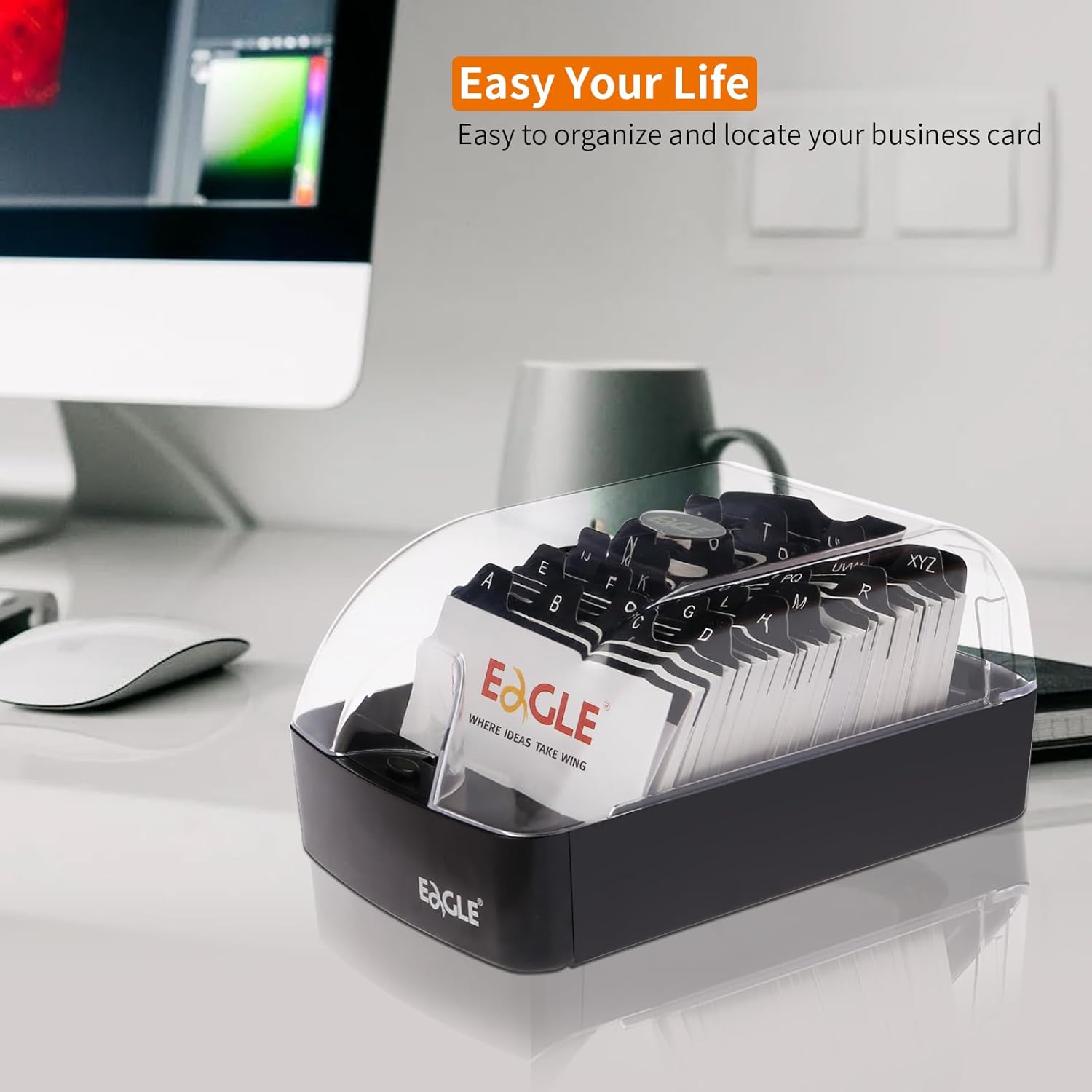 Eagle Business Card Box Push-Button 350 Cards Storage
