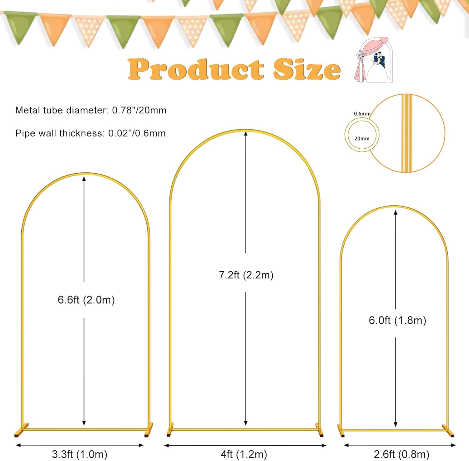 DDMY 3-Piece Gold Metal Balloon Arch Stand Set