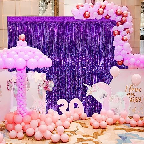Purple Metallic Tinsel Foil Fringe Curtains 2 Pack