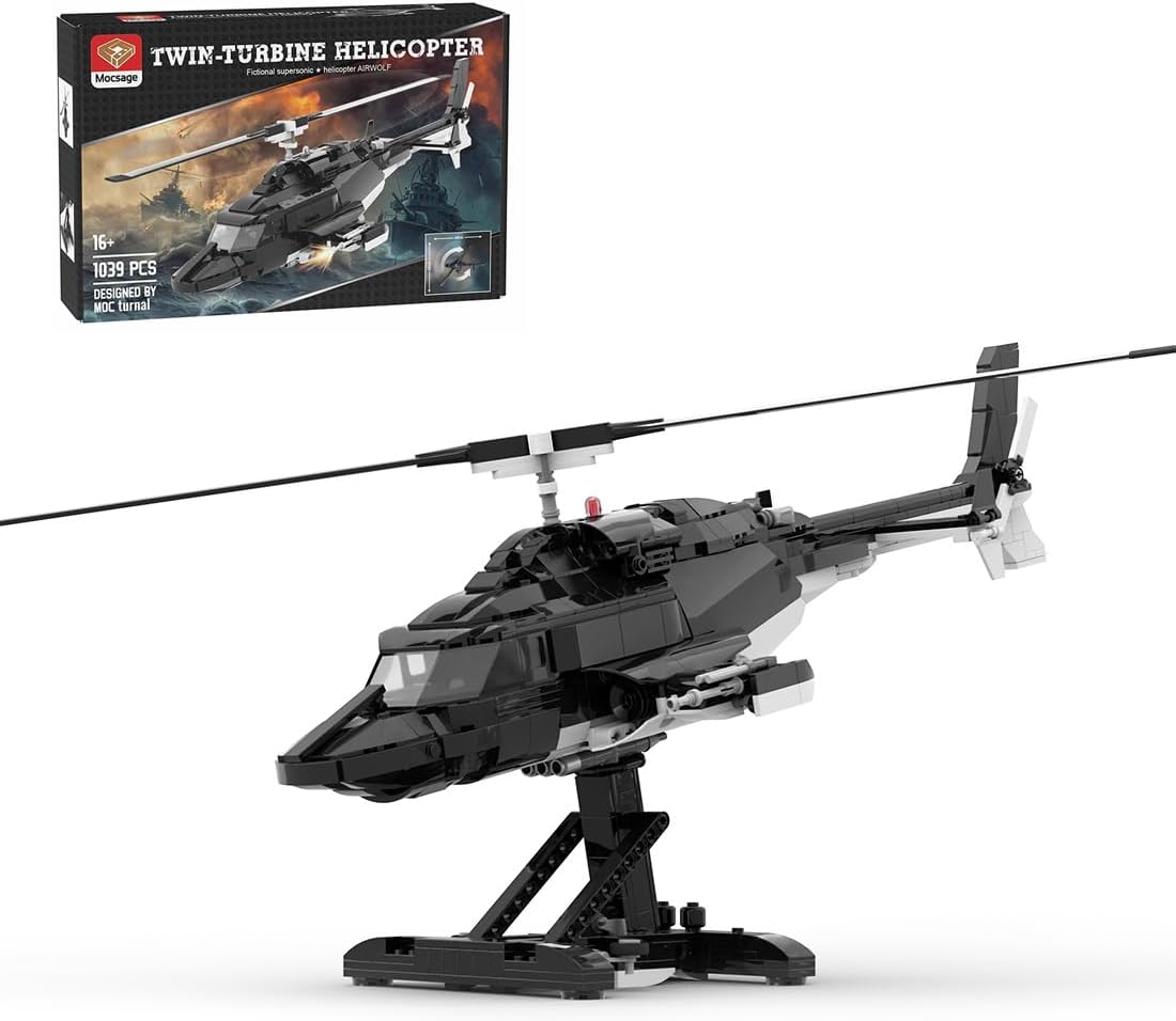 Bell 222 Military Helicopter Model Kit with 1039PCS Building Blocks