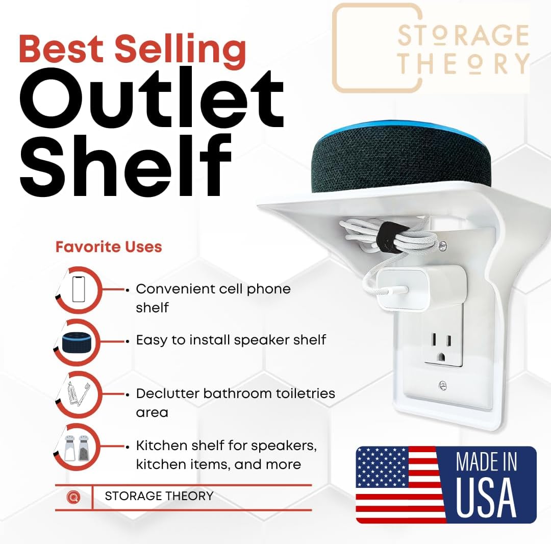 Storage Theory Power Perch Outlet Shelf White 1-Pack