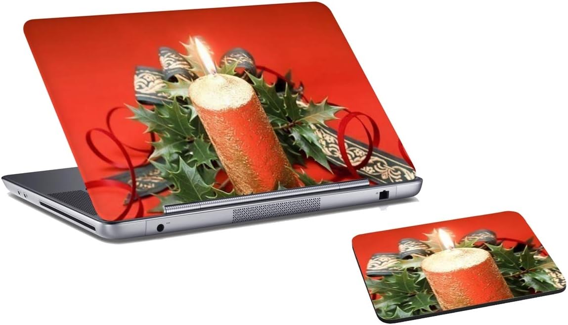 Red Christmas Candles Laptop Skin and Mouse Pad Combo Set
