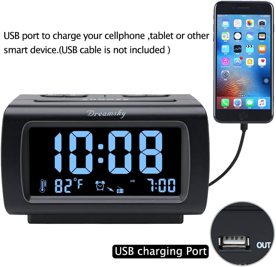 DreamSky Alarm Clock Radio with Battery Backup and Sleep Timer