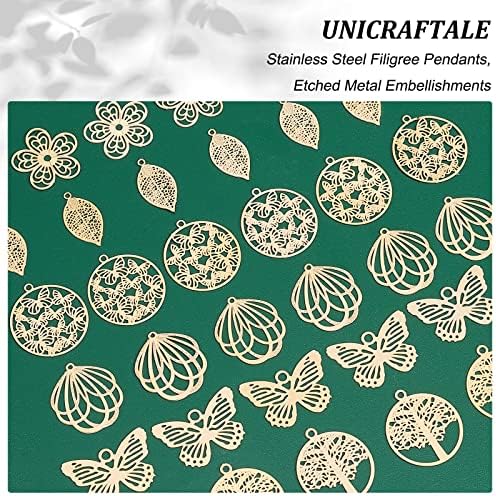 UNICRAFTALE 36Pcs Gold Botanical Pendant Set for Jewelry Making
