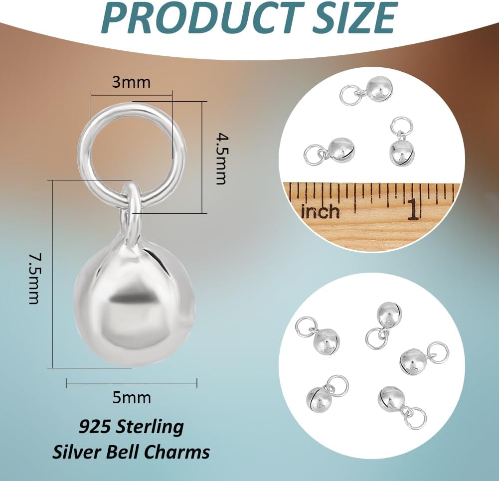 BENECREAT 5Pcs 925 Sterling Silver Jingle Bells