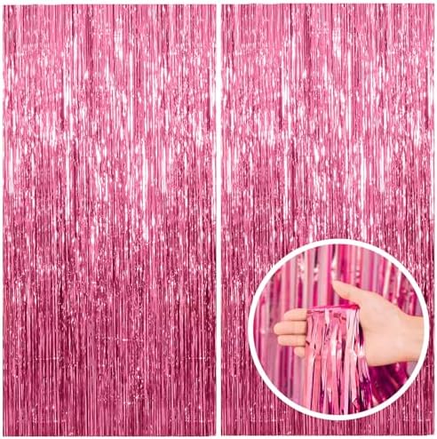 2 Pack Pink Tinsel Backdrop Party Decorations