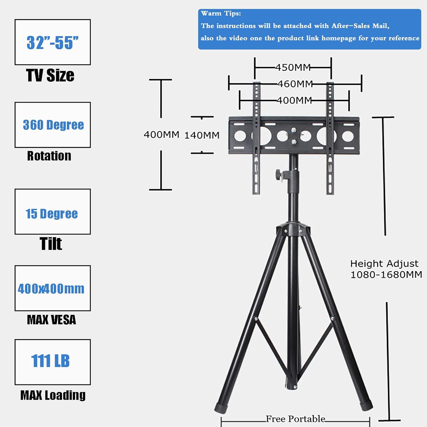 YFLY Black Adjustable TV Mount Stand for 32 to 55 Screens