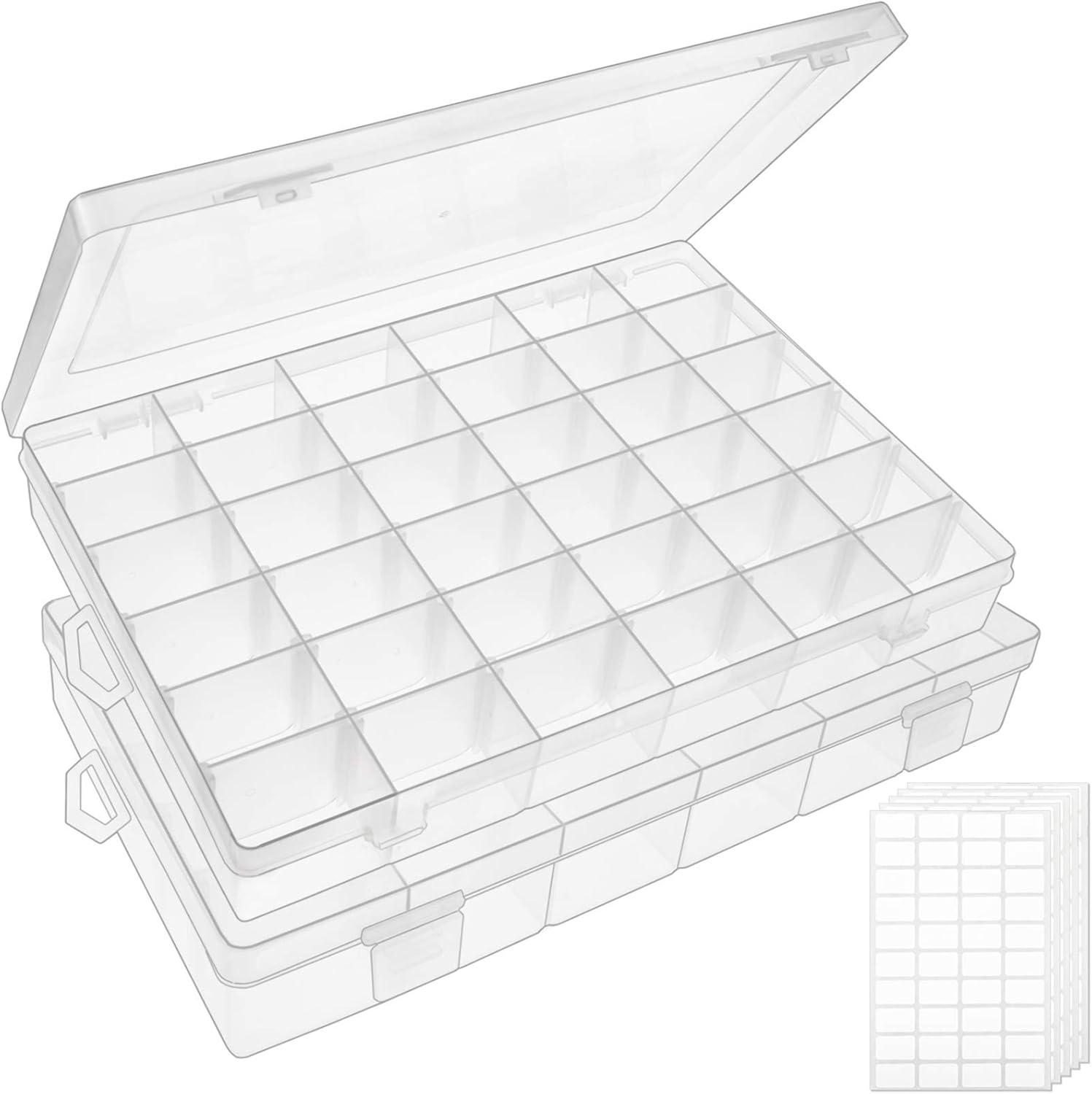 OUTUXED 2 Pack Clear Plastic Bead Organizer Box with Adjustable Dividers