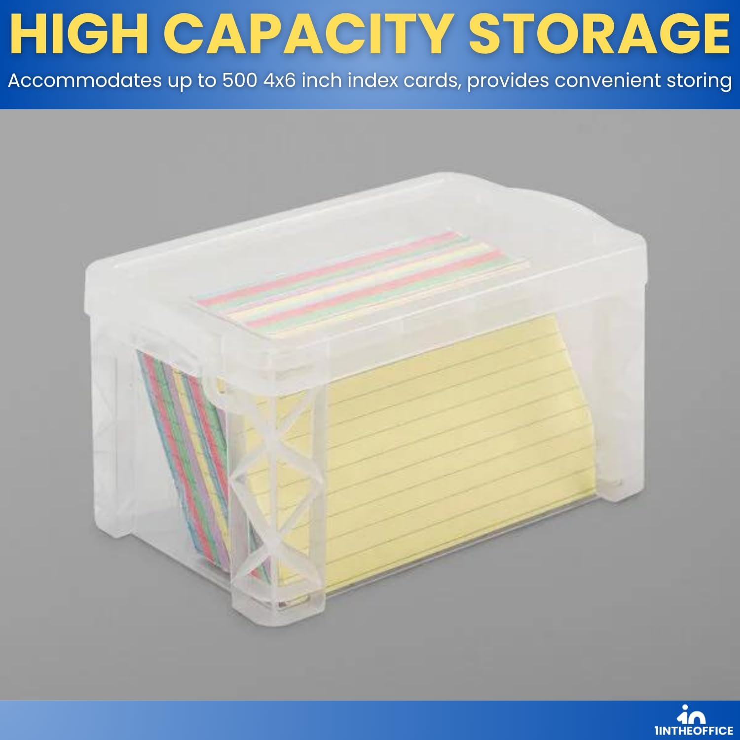 1InTheOffice Index Card Storage Box 4x6 Clear 500 Capacity 2 Pack