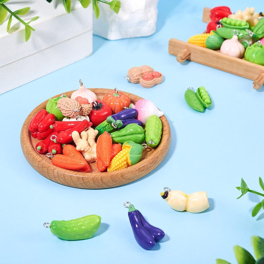 FASHEWELRY 36 Pcs Resin Vegetable Pendants with Loops