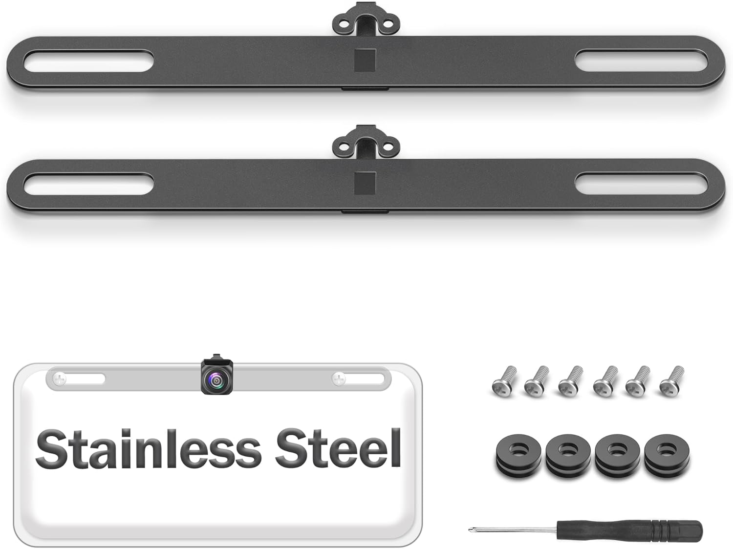 Stainless Steel Backup Camera License Plate Mount 2 PCS