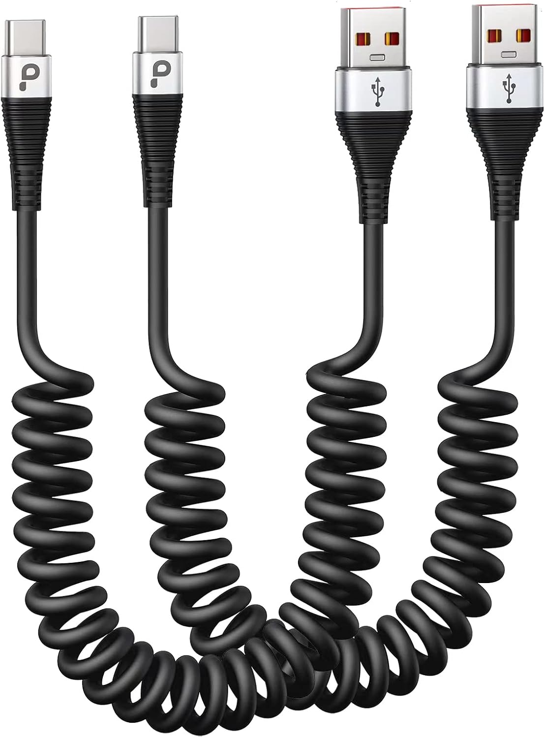 PRAKIE 2Pack USB C 3ft Coiled Charge Cable