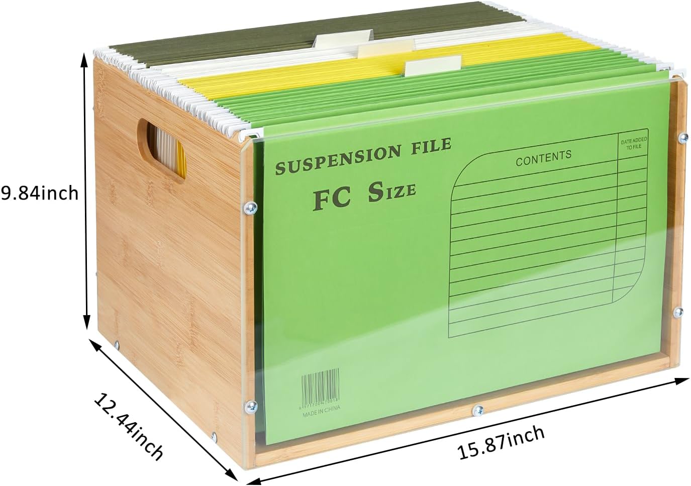 Bamboo Acrylic File Box Organizer with Handle