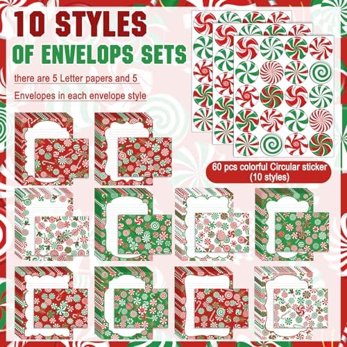 TaoBary 160 Pack Stationery Set with 10 Christmas Candy Designs