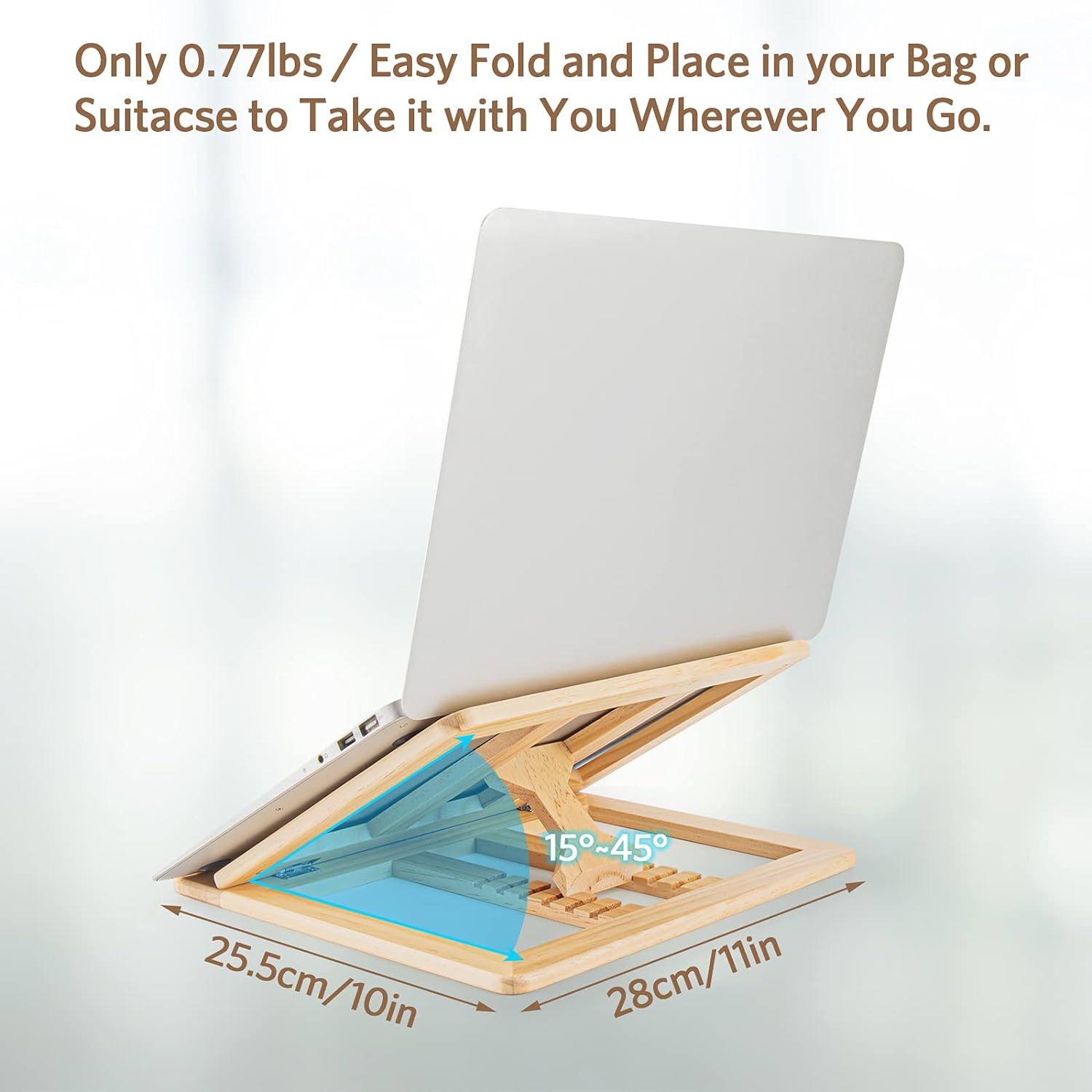 Wooden Laptop Stand with Phone Holder Foldable and Adjustable