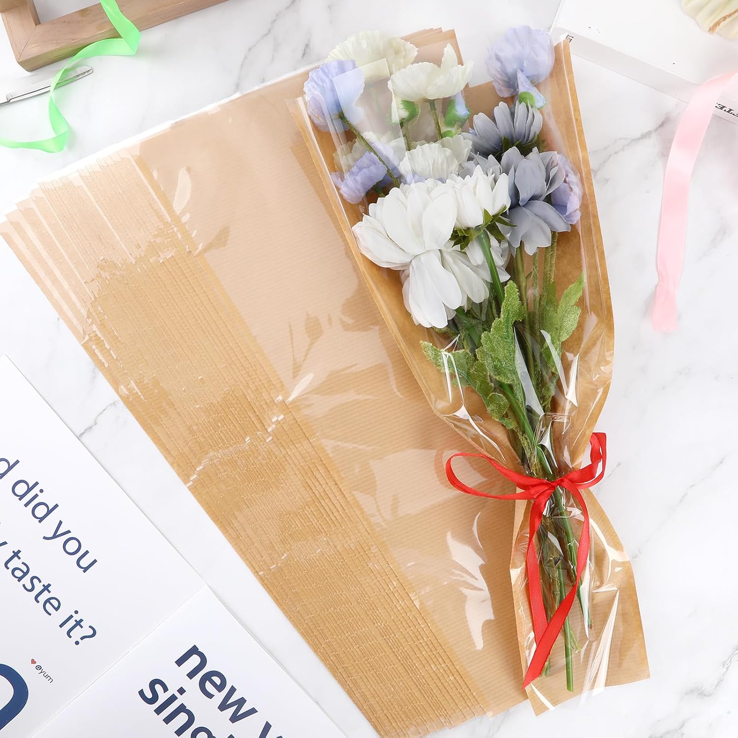 Jansun 40Pcs Flower Wrapping Bags for Bouquets