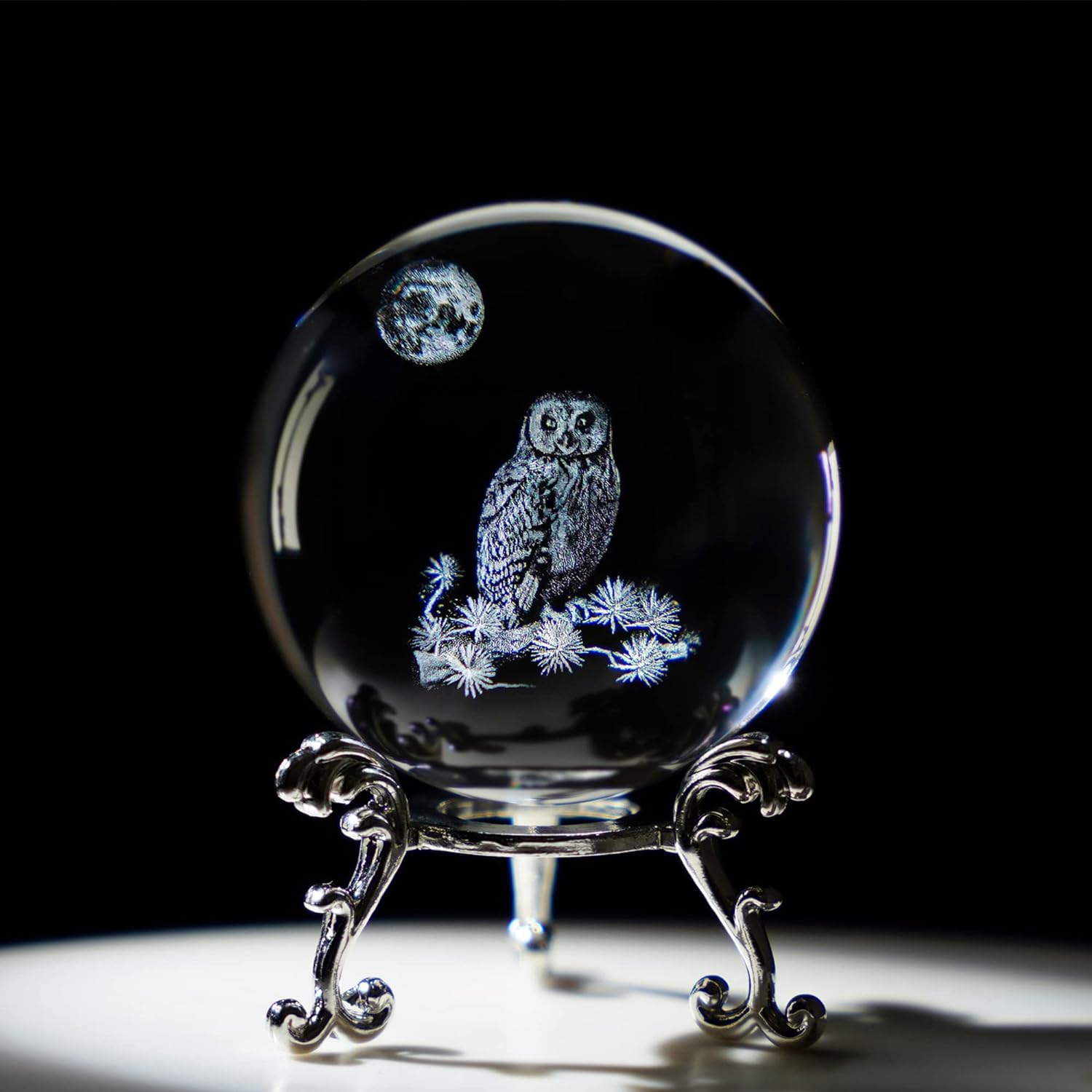 HDCRYSTALGIFTS 60mm 3D Laser Owl Crystal Ball Paperweight with Stand