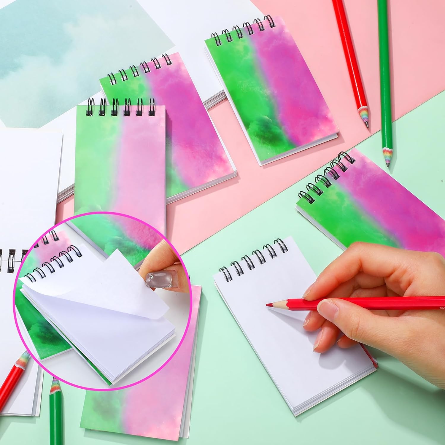 24 Pcs Witch Theme Mini Spiral Notepads Pink Green Party Favors