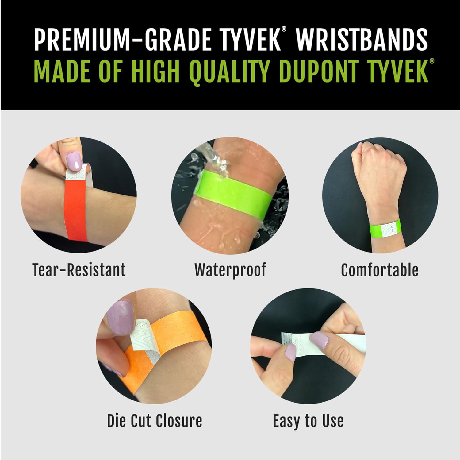 600 WristCo Tyvek Wristbands 6-Color Variety Pack
