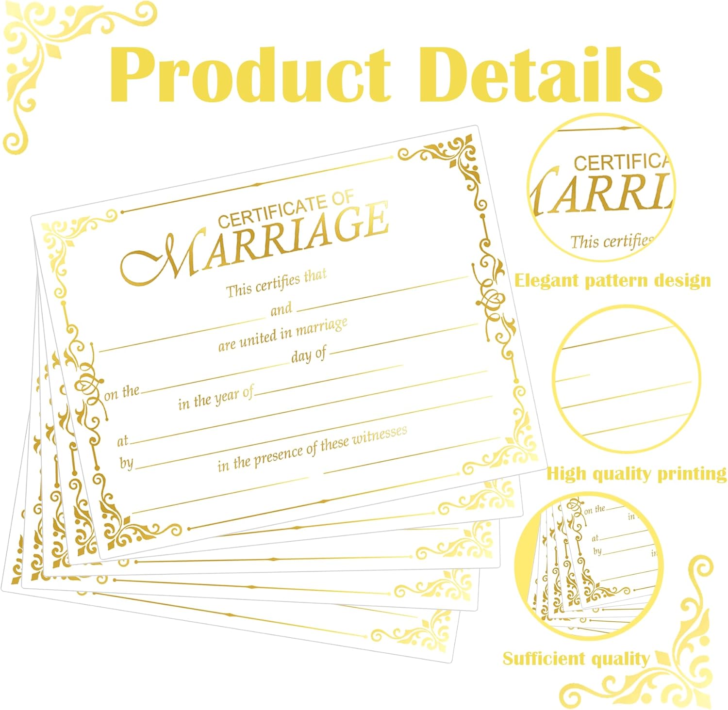 Gold Foil Marriage Certificates 11x85 Inch 24 Pcs Wedding Paper