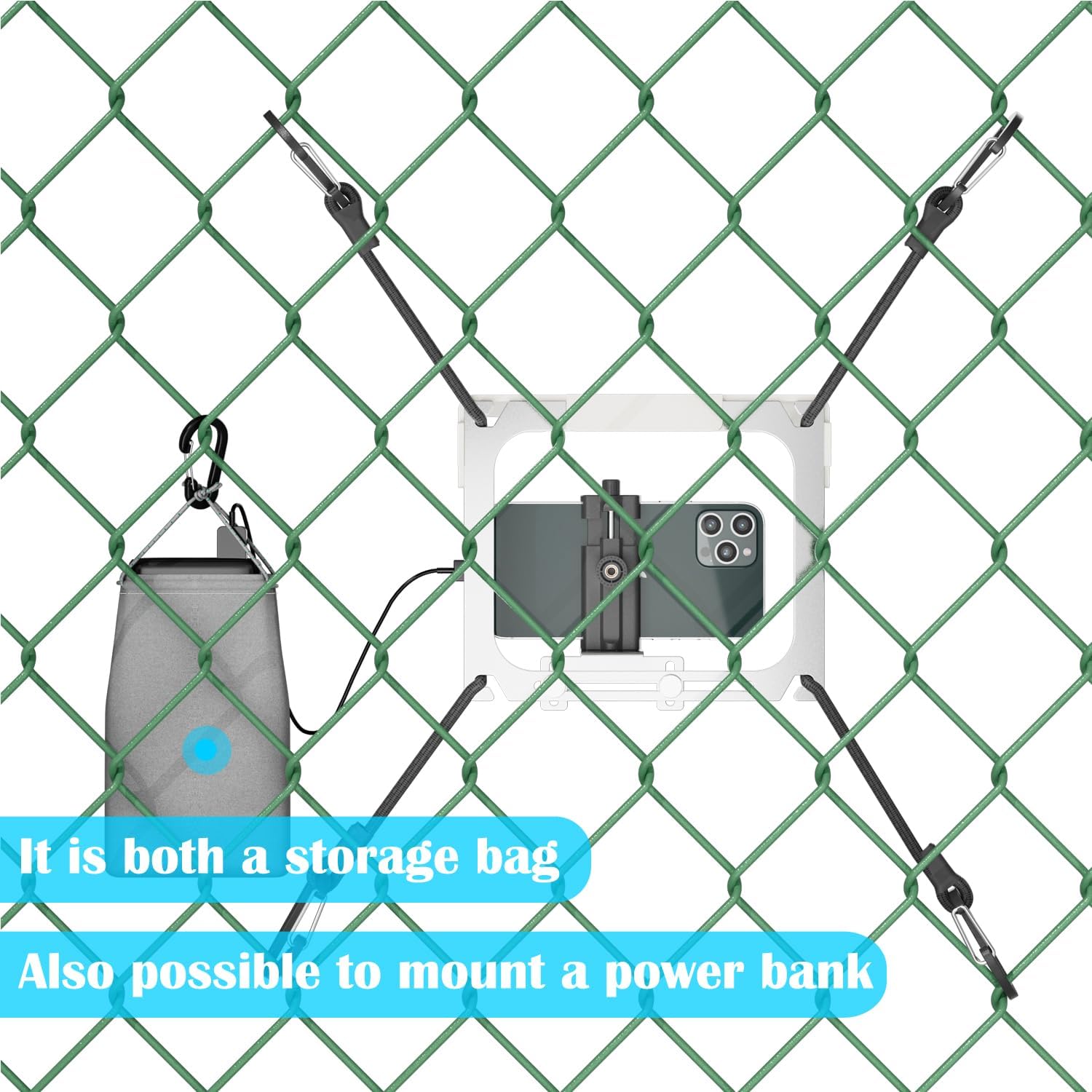 Cell Phone Fence Mount with Shade and Power Bank Bag