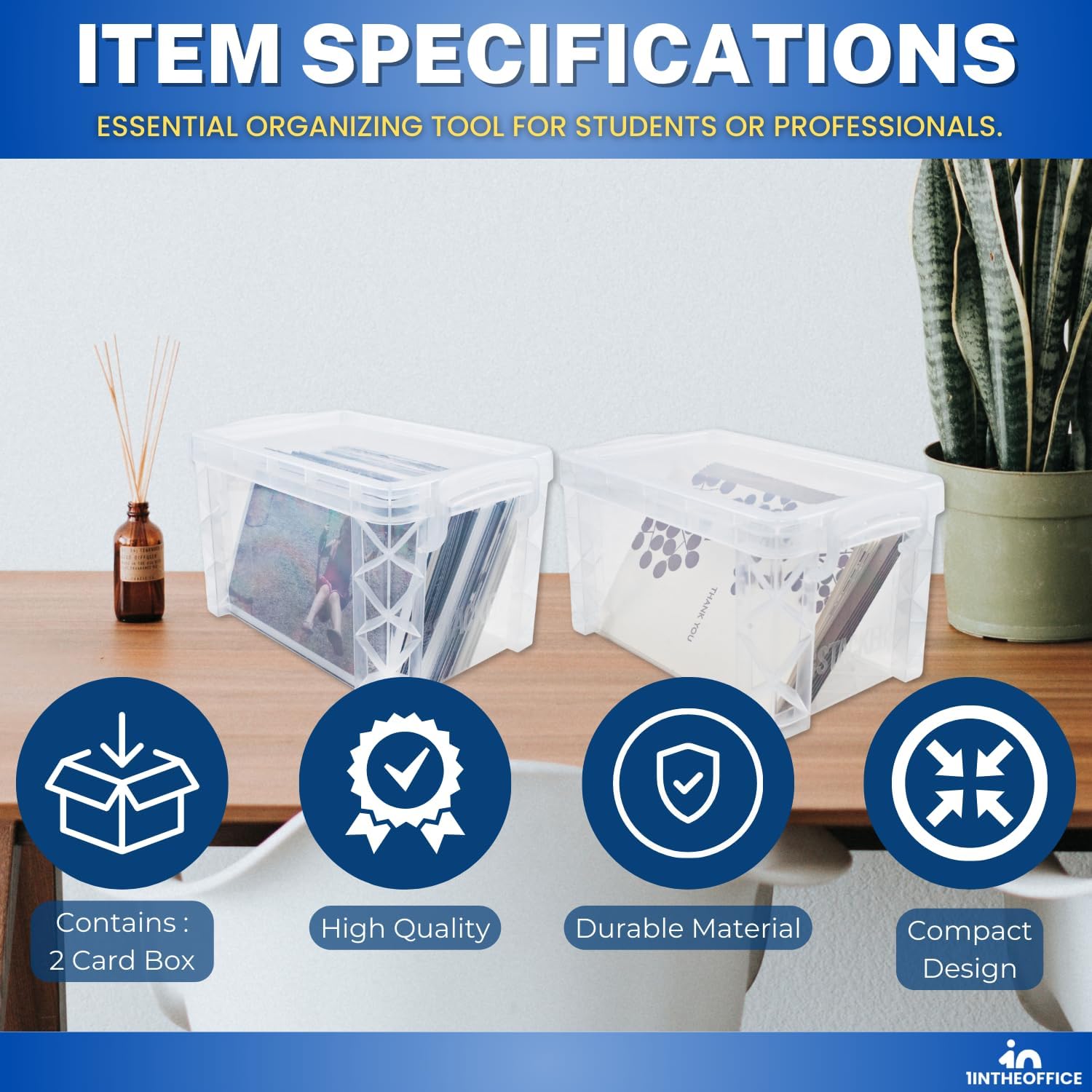1InTheOffice Index Card Storage Box 4x6 Clear 500 Capacity 2 Pack