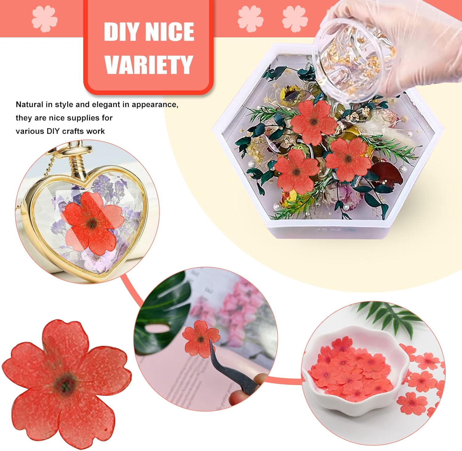 Red Dried Cherry Blossom Flowers for Resin Crafts 60PCS