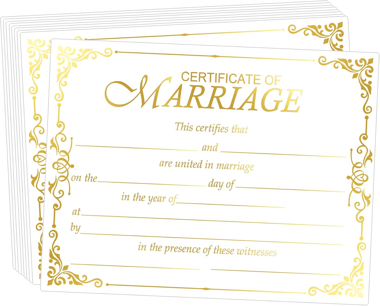 Gold Foil Marriage Certificates 11x85 Inch 24 Pcs Wedding Paper