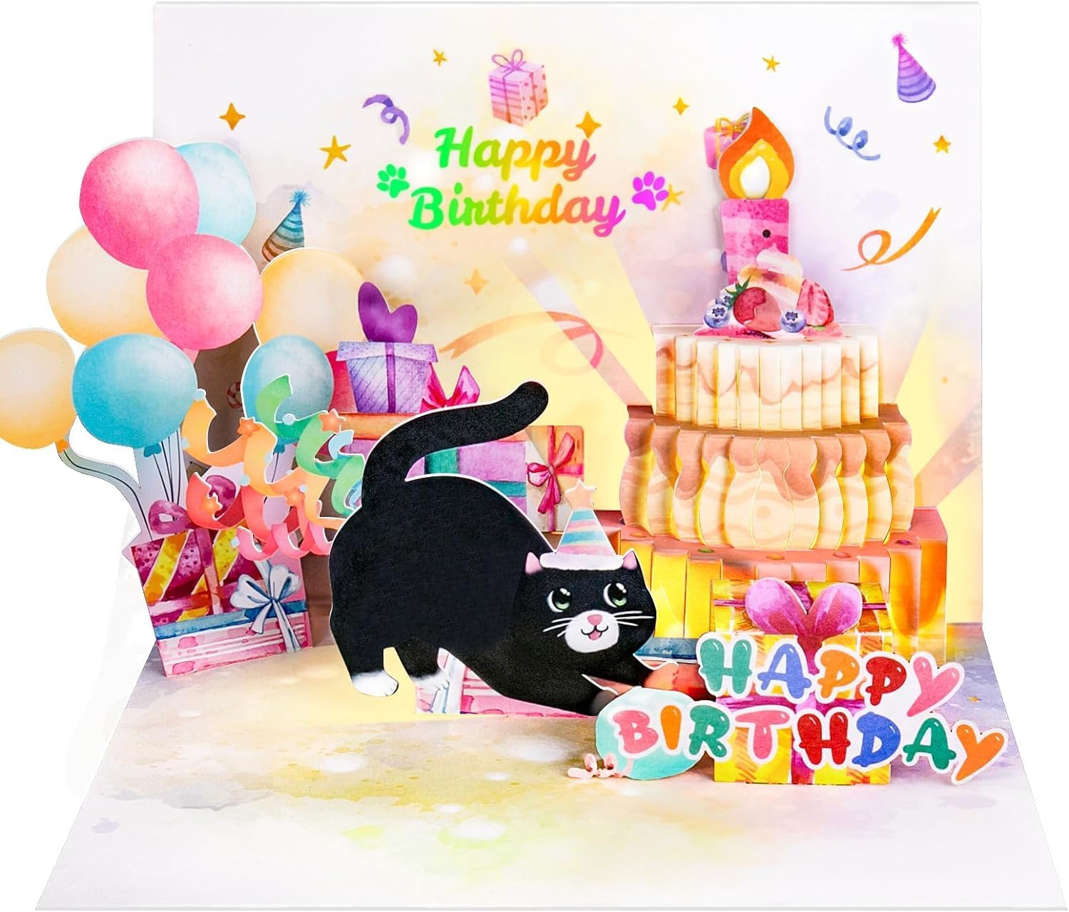 Funny Birthday Card with Cat Music and Lights