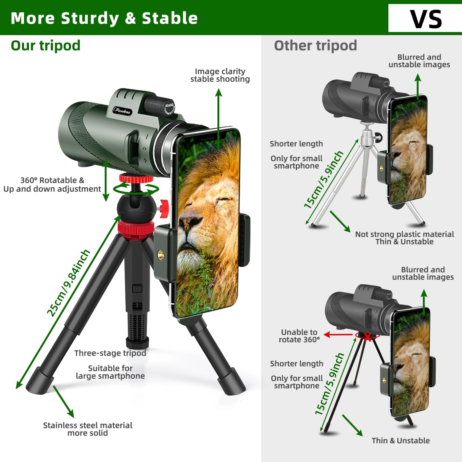 40X60 Monocular Telescope with Phone Adapter and Tripod