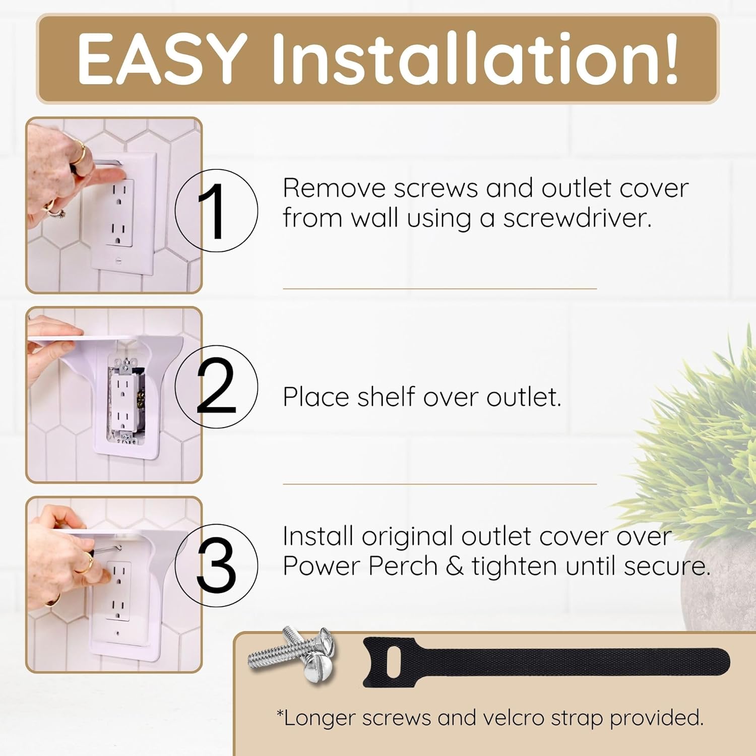 Storage Theory Power Perch Outlet Shelf White 1-Pack