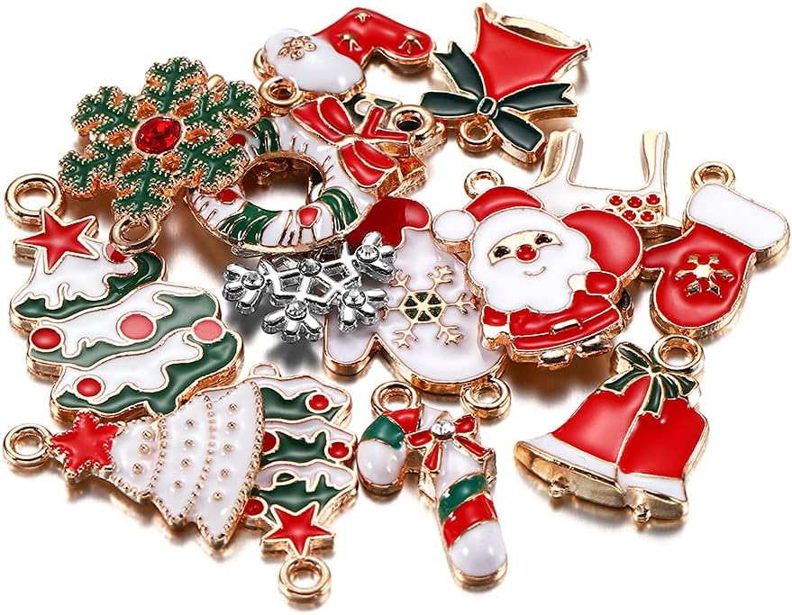 20pcs Christmas Charms Pendants Enamel Bracelet DIY Decor