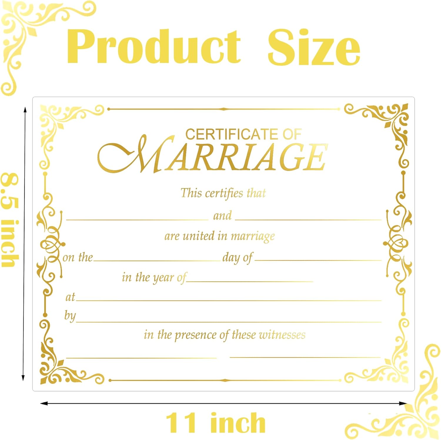 Gold Foil Marriage Certificates 11x85 Inch 24 Pcs Wedding Paper