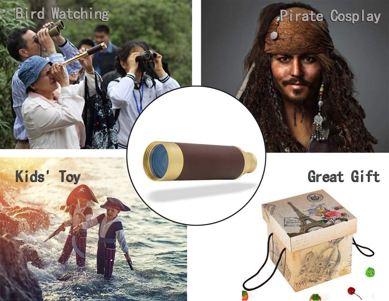 Laupha Retro Pirate Telescope 25x30 Monocular with Compass