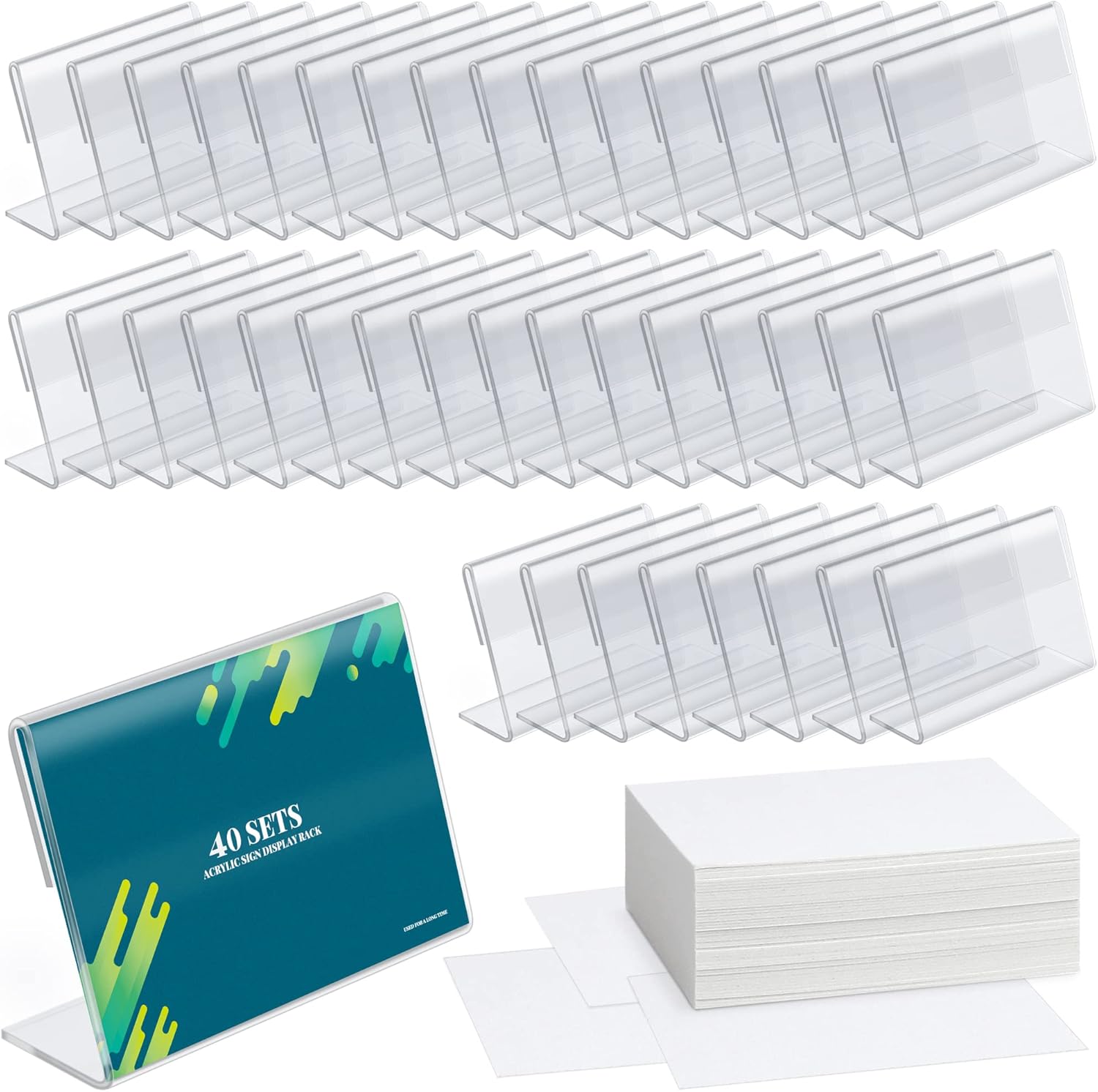40 Pack Mini Clear Sign Display Holders with Blank Labels